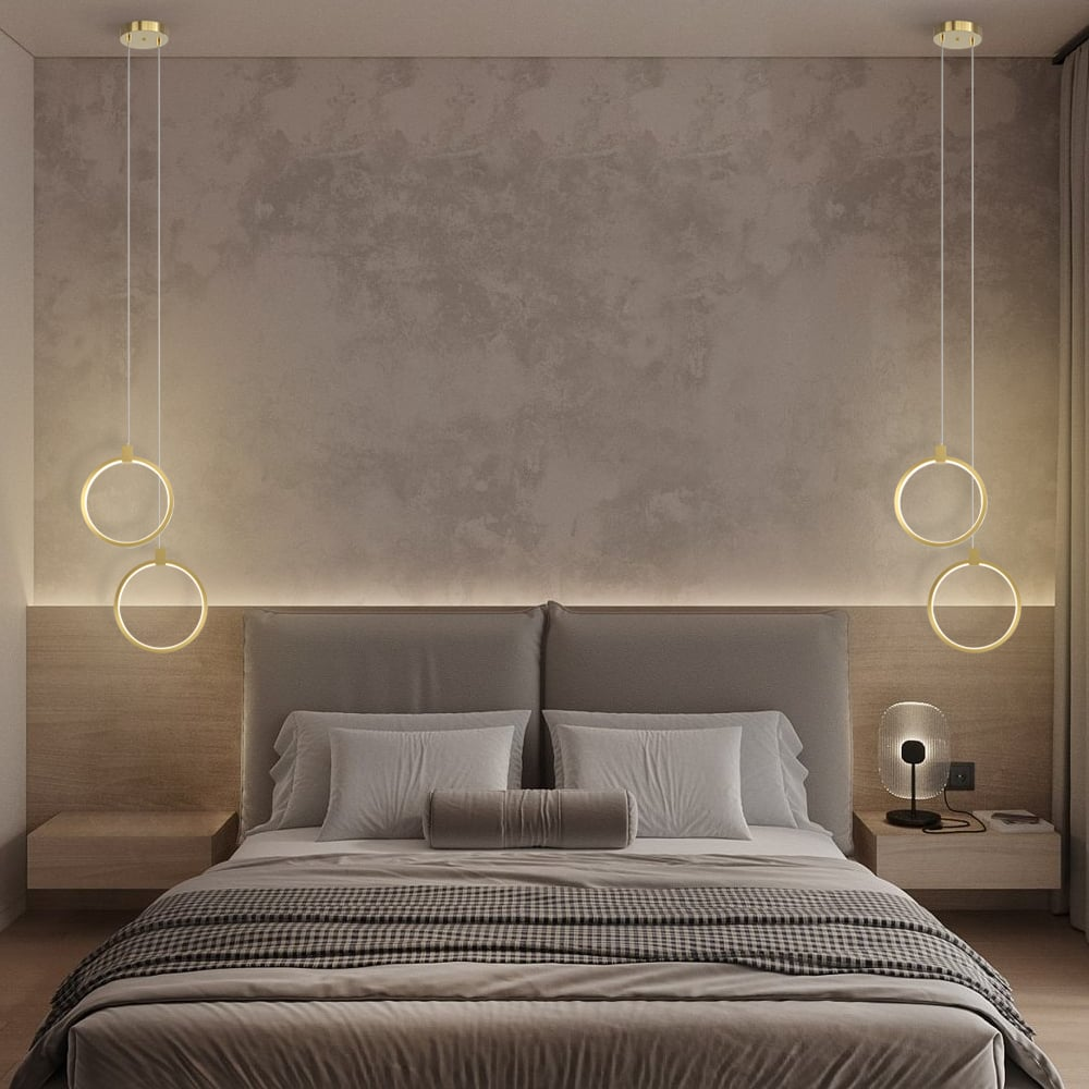 2-Light Circle Pendant Light Gold Brass Charmed Hanging Light
