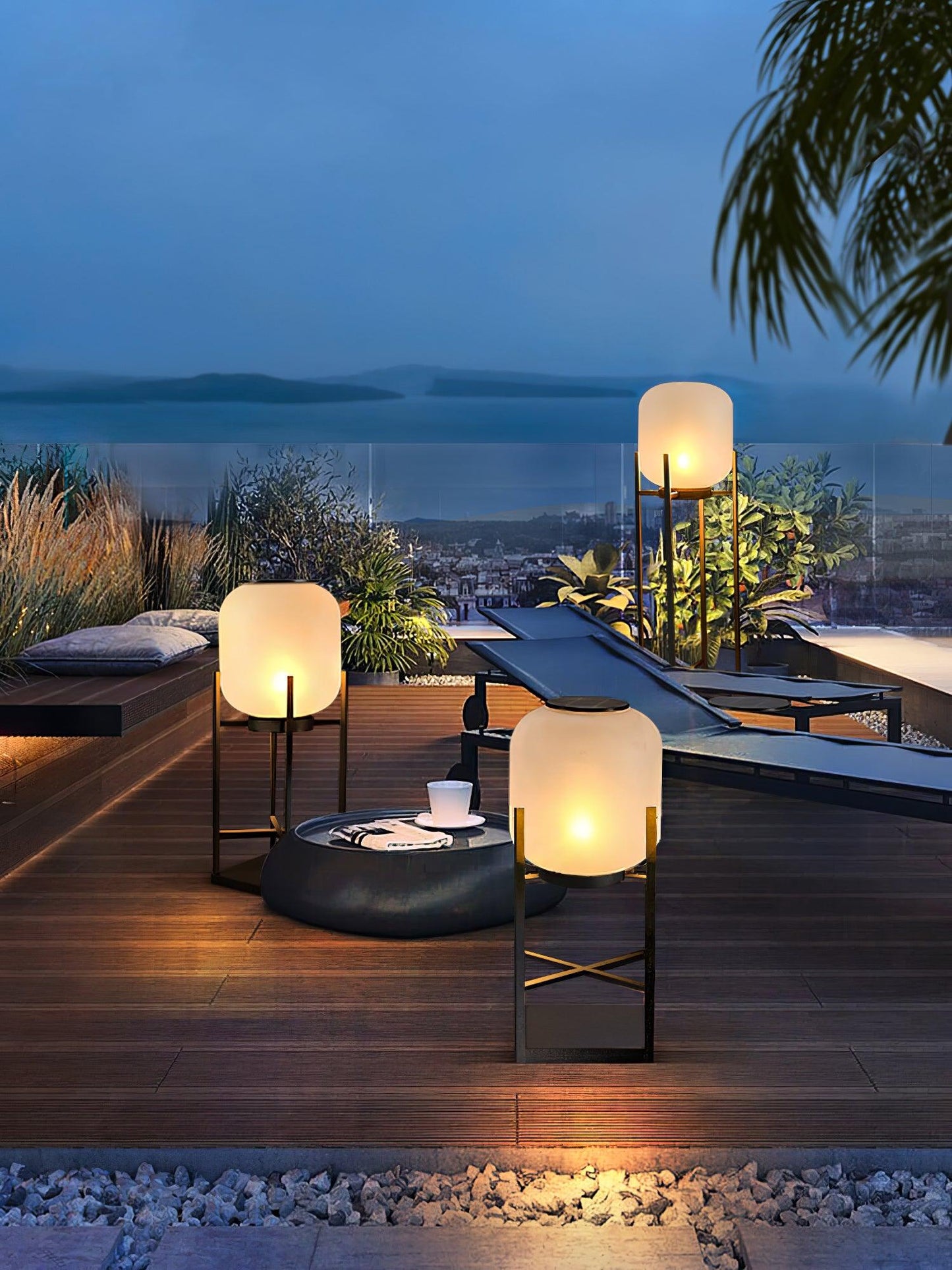 Solar floor lamp lantern for outdoors